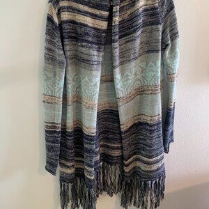 Dee Elle Blue/Grey Fringe Cardigan